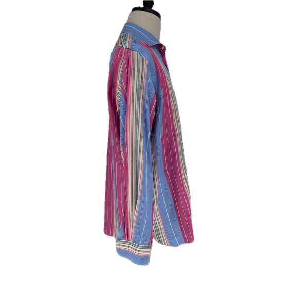 Ralph Lauren Purple Label Blue Multicolor Stripe Cotton Shirt 17 XL Long Sleeve - Picture 7 of 9